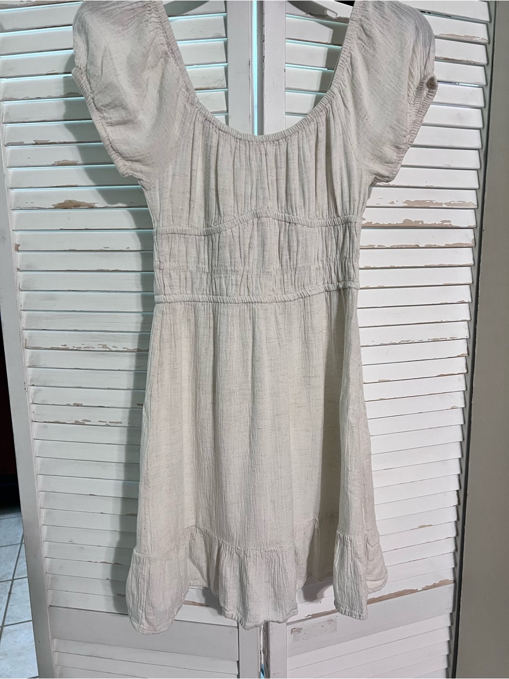 Sim & Sam Casual Cream Scoop-Neck Mini Dress Linen Color XS